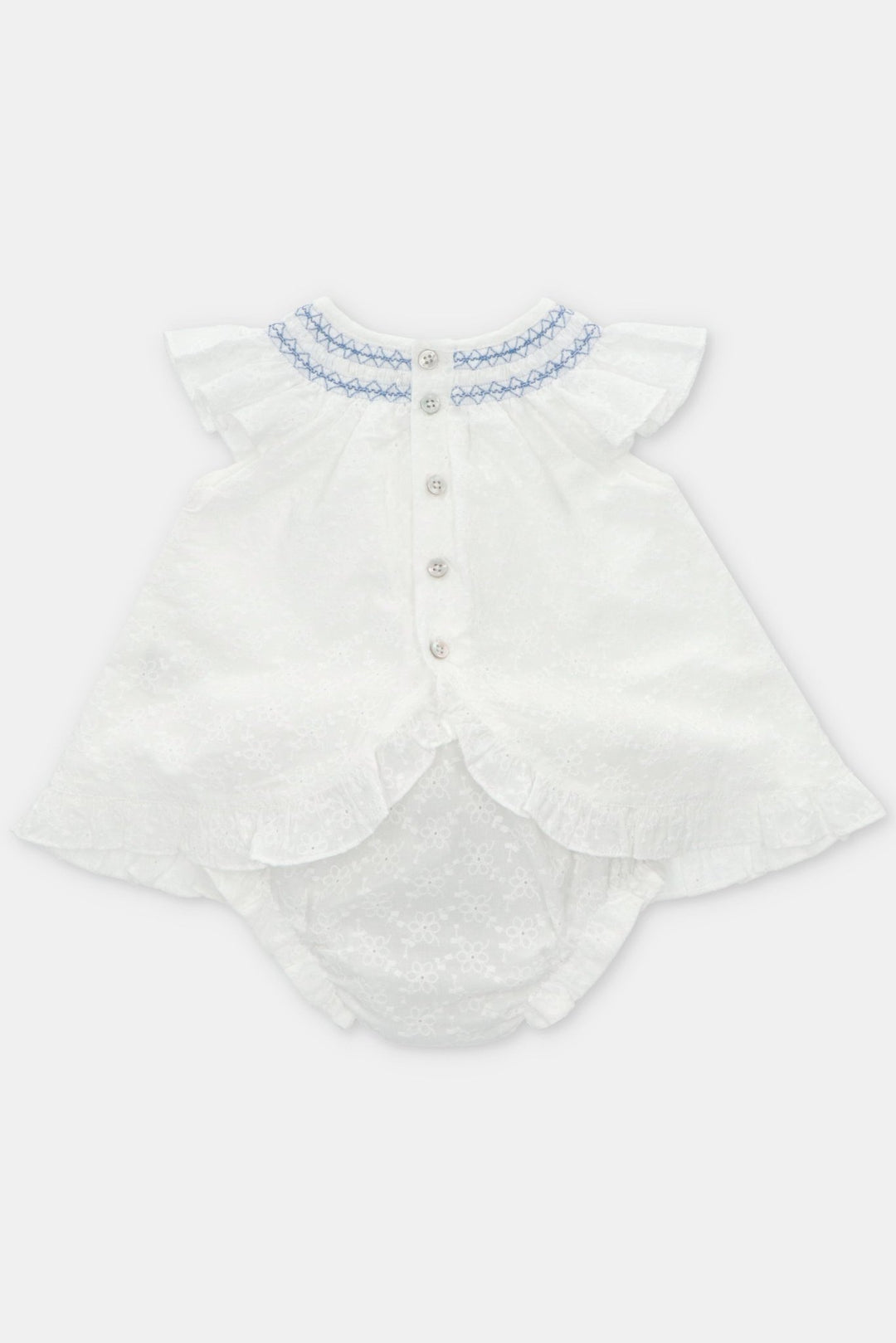 Martín Aranda "Fiorella" White Broderie Anglaise Smocked Dress & Bloomers - Millie and John