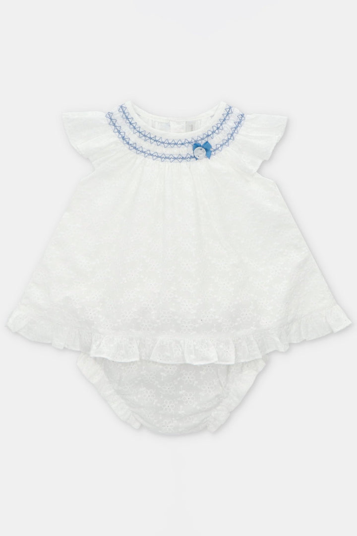 Martín Aranda "Fiorella" White Broderie Anglaise Smocked Dress & Bloomers - Millie and John