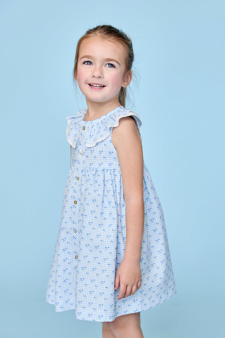 Martín Aranda "Georgiana" Dusky Blue Floral Dress - Millie and John