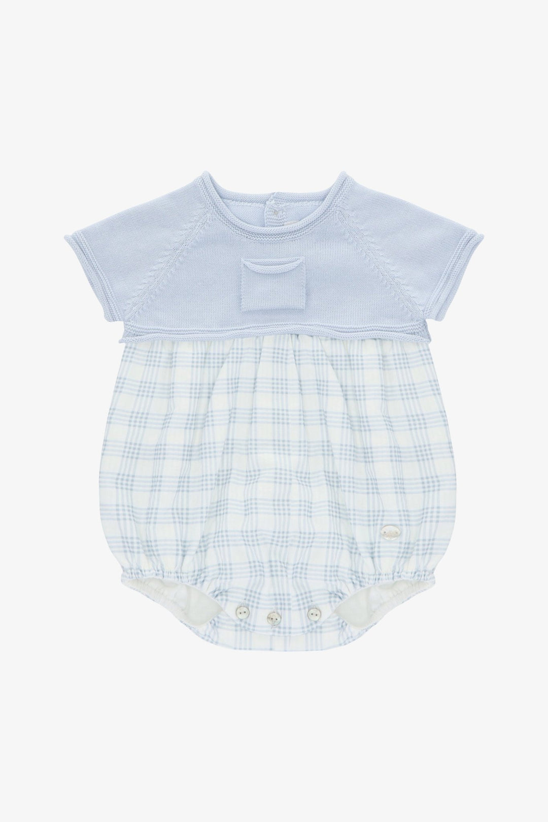 Martín Aranda "Jonah" Pale Blue Half Knit Checked Romper - Millie and John