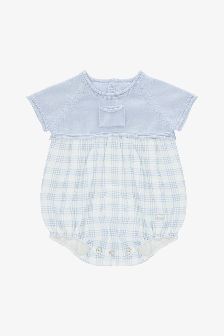 Martín Aranda "Jonah" Pale Blue Half Knit Checked Romper - Millie and John