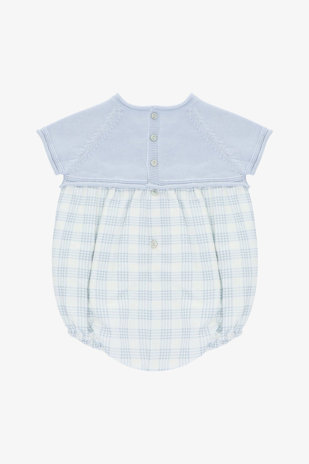 Martín Aranda "Jonah" Pale Blue Half Knit Checked Romper - Millie and John