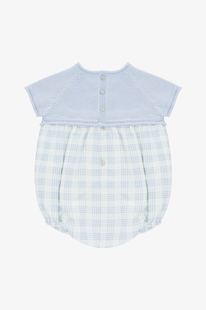 Martín Aranda "Jonah" Pale Blue Half Knit Checked Romper - Millie and John
