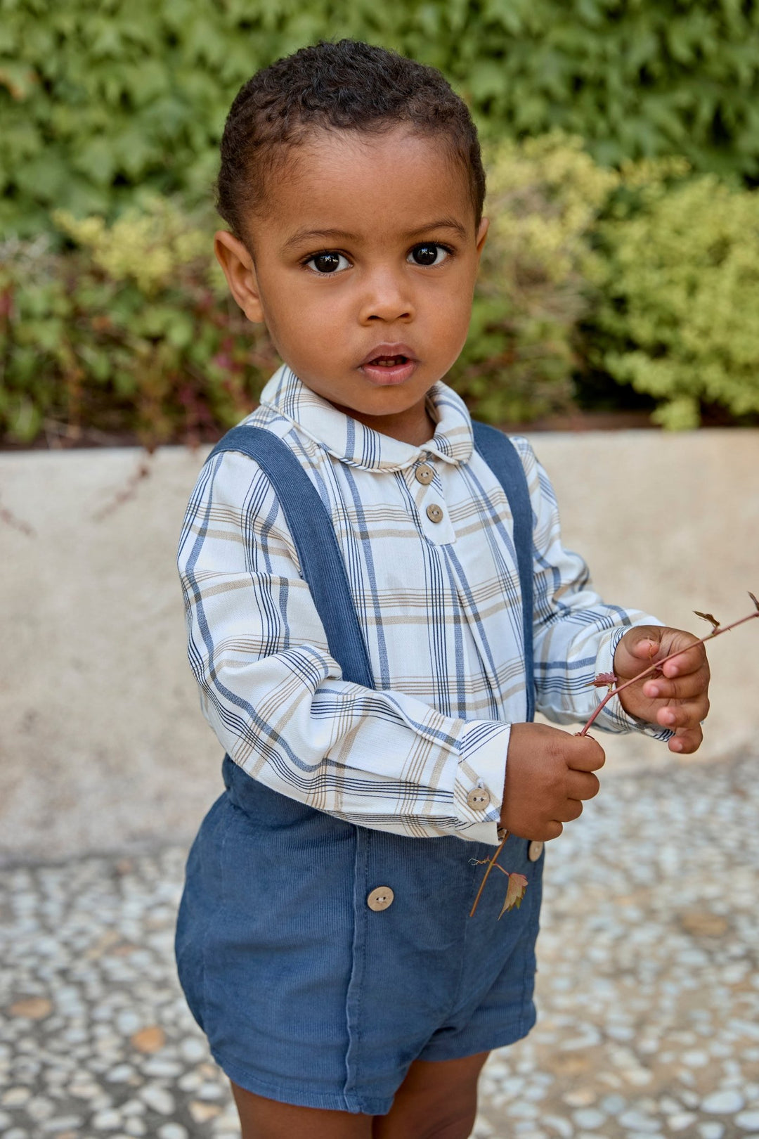 Martín Aranda "Leandro" Dusky Blue Checked Shirt & Cord Jam Pants - Millie and John
