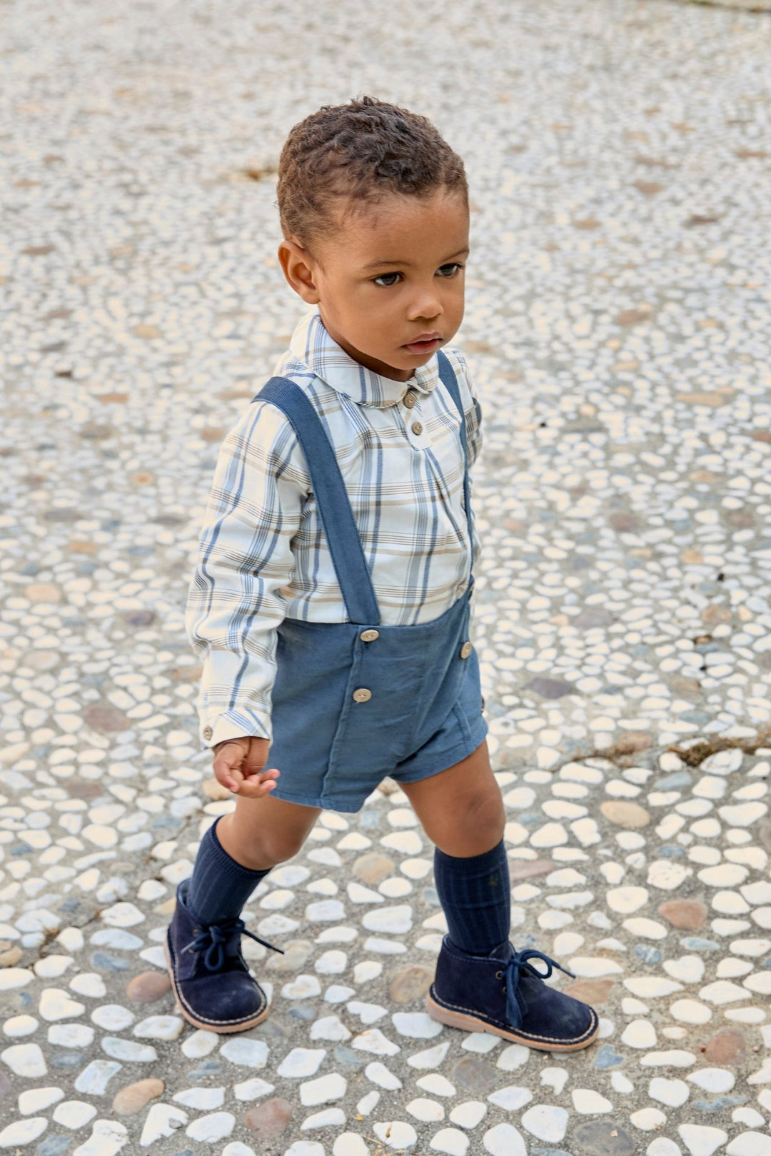Martín Aranda "Leandro" Dusky Blue Checked Shirt & Cord Jam Pants - Millie and John