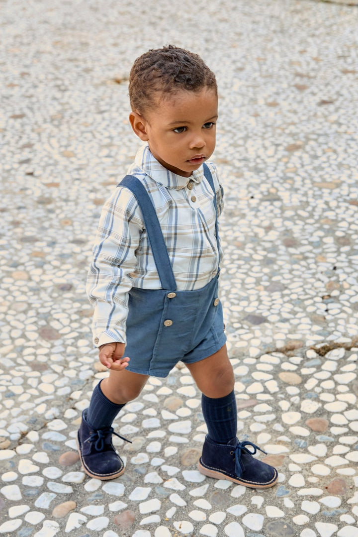 Martín Aranda "Leandro" Dusky Blue Checked Shirt & Cord Jam Pants - Millie and John