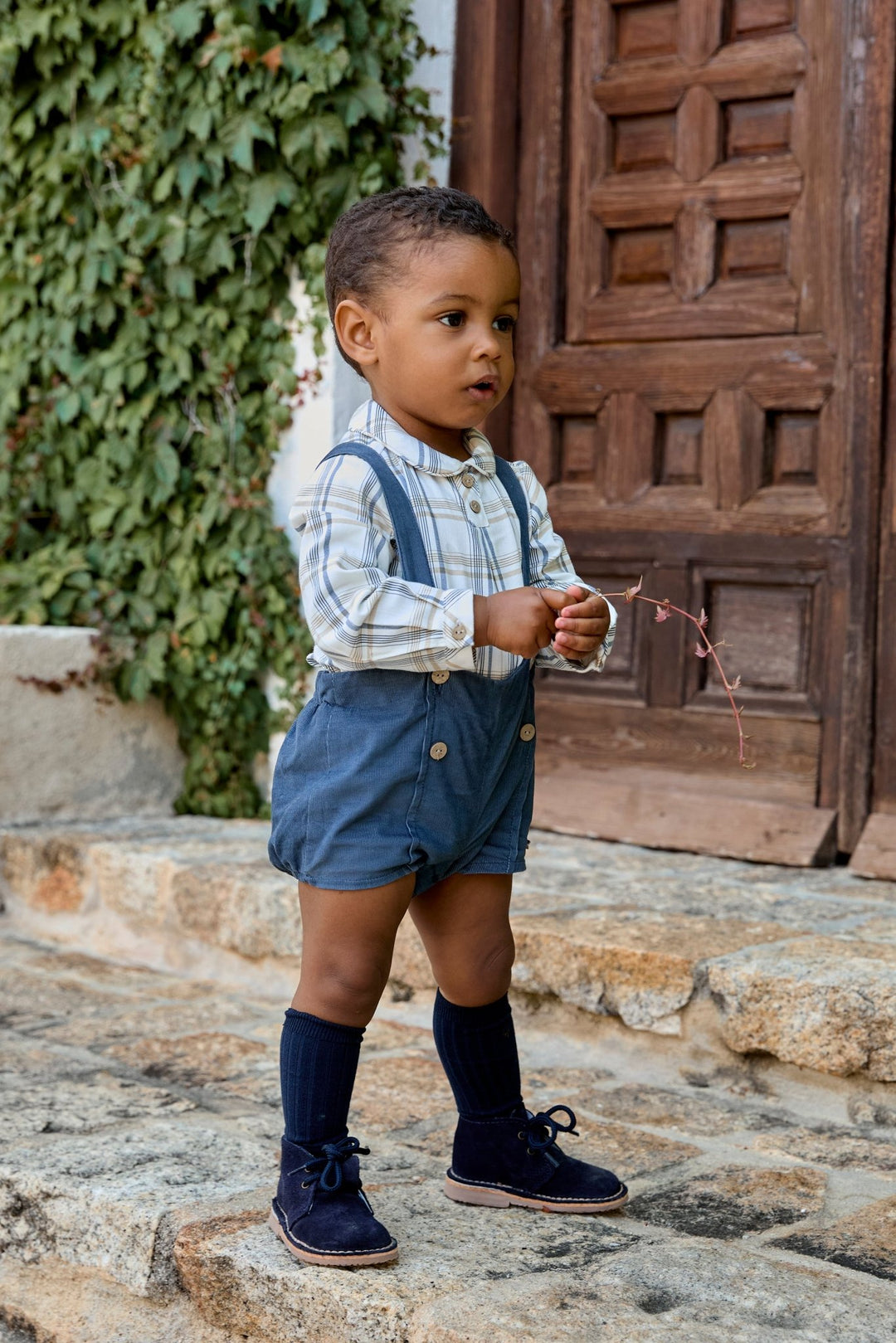 Martín Aranda "Leandro" Dusky Blue Checked Shirt & Cord Jam Pants - Millie and John