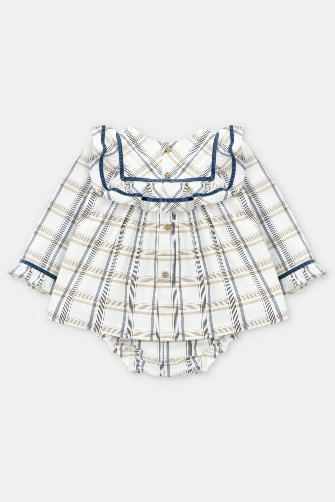 Martín Aranda "Maribel" Dusky Blue Checked Dress & Bloomers - Millie and John