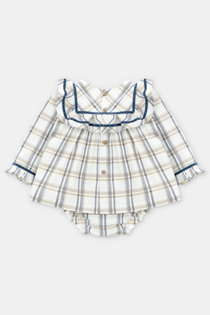 Martín Aranda "Maribel" Dusky Blue Checked Dress & Bloomers - Millie and John
