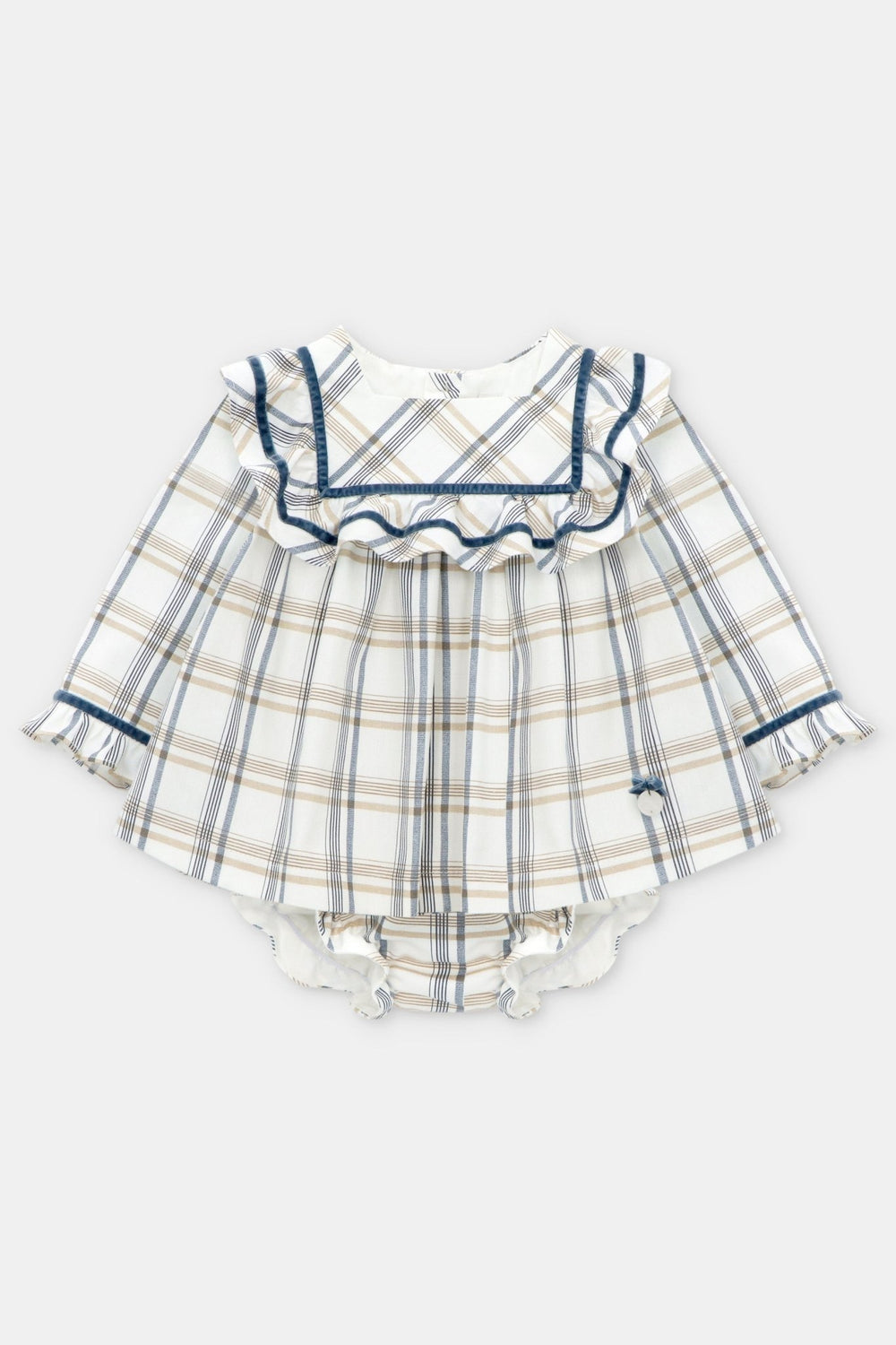 Martín Aranda "Maribel" Dusky Blue Checked Dress & Bloomers - Millie and John