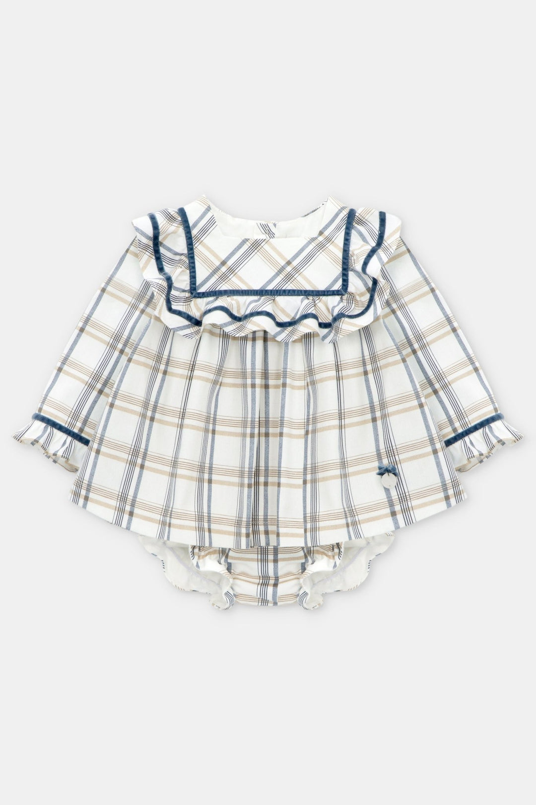 Martín Aranda "Maribel" Dusky Blue Checked Dress & Bloomers - Millie and John