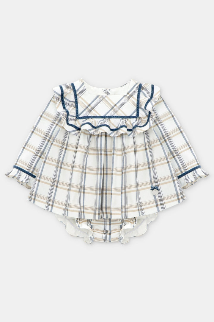 Martín Aranda "Maribel" Dusky Blue Checked Dress & Bloomers - Millie and John