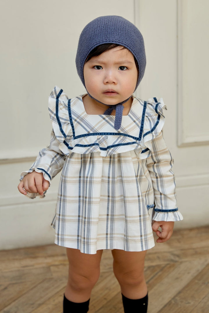 Martín Aranda "Maribel" Dusky Blue Checked Dress & Bloomers - Millie and John