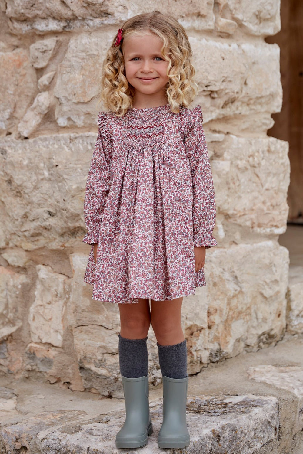 Martín Aranda "Mia" Burgundy Smocked Floral Dress - Millie and John