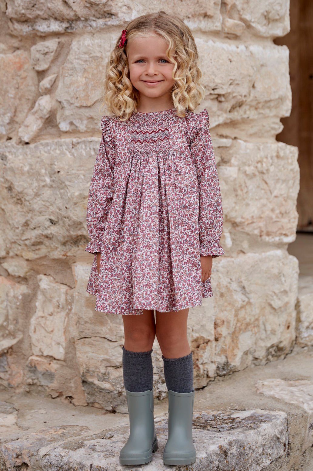 Martín Aranda "Mia" Burgundy Smocked Floral Dress - Millie and John