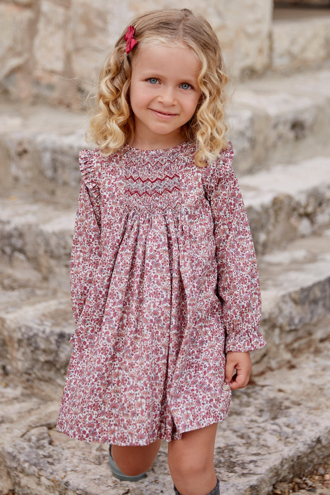 Martín Aranda "Mia" Burgundy Smocked Floral Dress - Millie and John