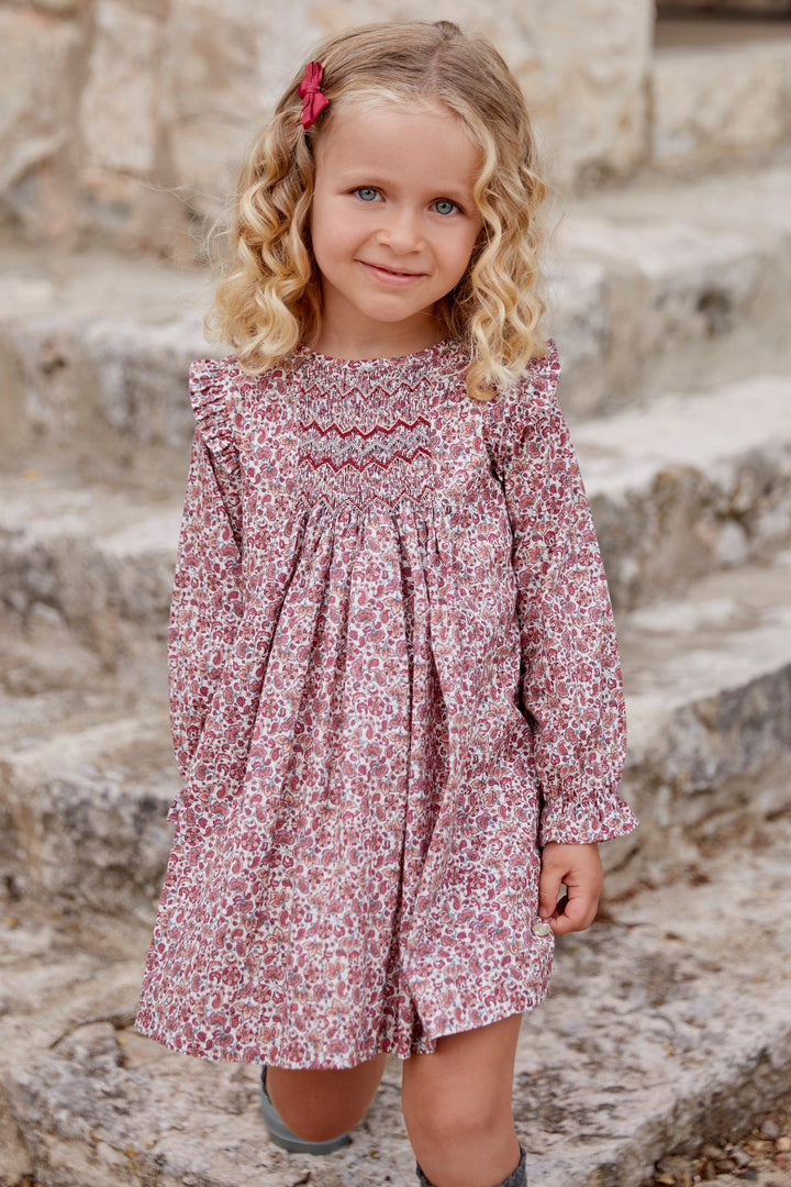 Martín Aranda "Mia" Burgundy Smocked Floral Dress - Millie and John
