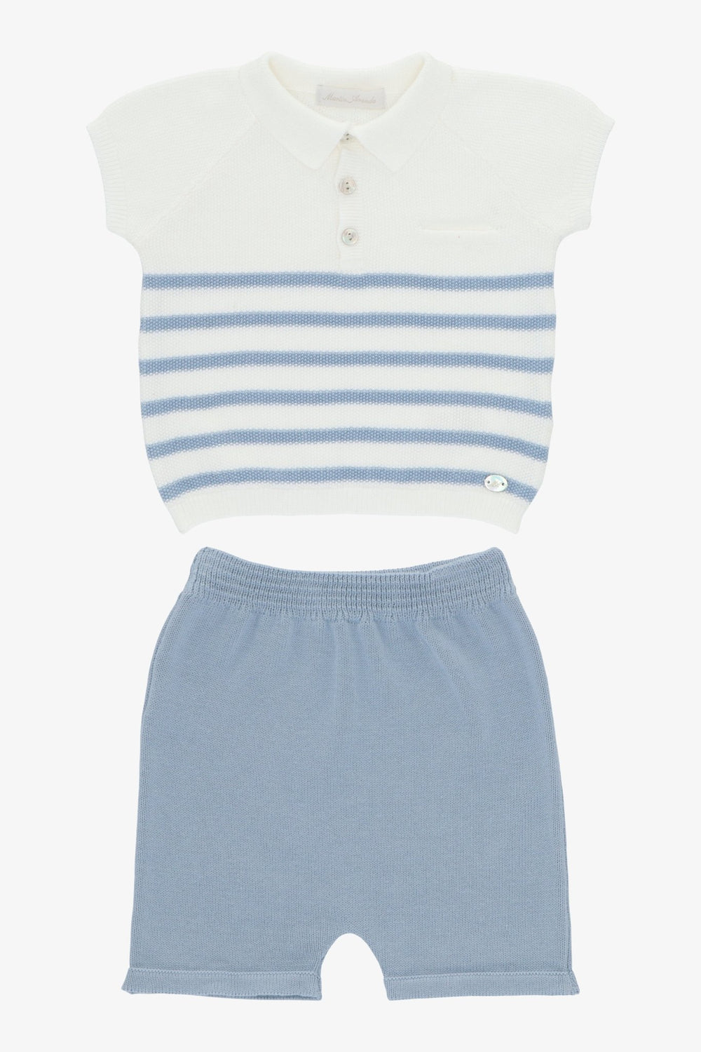 Martín Aranda "Milo" Dusky Blue Striped Knit Polo Shirt & Shorts - Millie and John