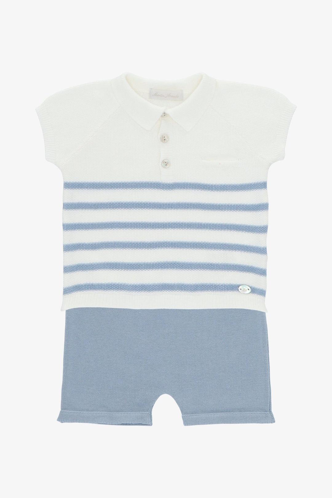 Martín Aranda "Milo" Dusky Blue Striped Knit Polo Shirt &amp; Shorts - Millie and John
