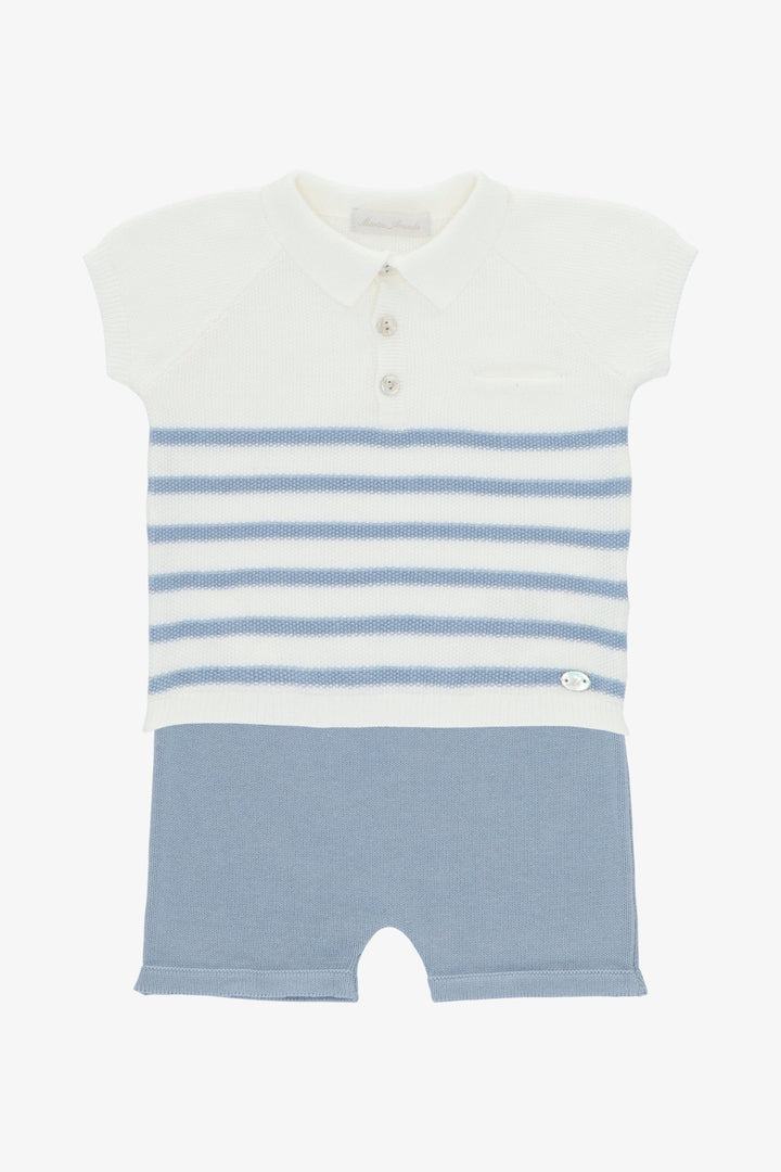 Martín Aranda "Milo" Dusky Blue Striped Knit Polo Shirt &amp; Shorts - Millie and John