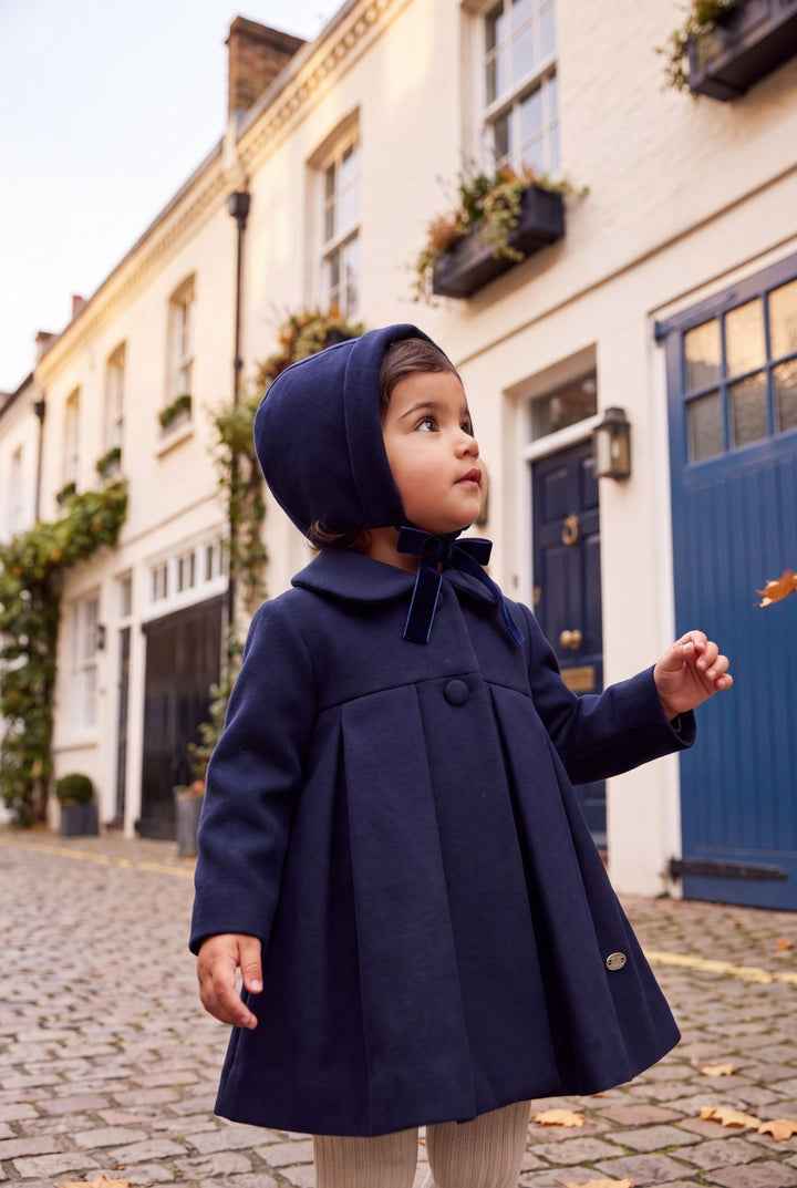 Martín Aranda Navy Felt Coat &amp; Bonnet Set - Millie and John
