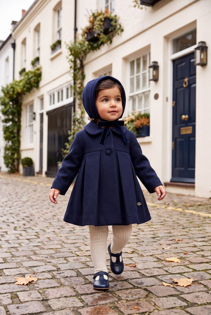 Martín Aranda Navy Felt Coat &amp; Bonnet Set - Millie and John