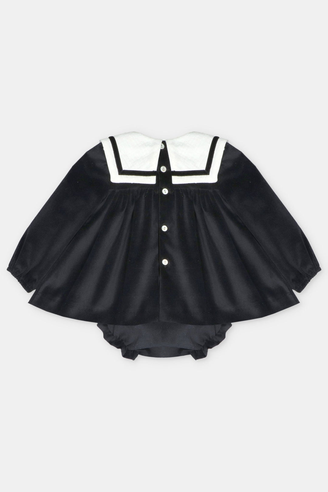 Martín Aranda “Nellie” Black Velvet Jesusito Dress &amp; Bloomers - Millie and John