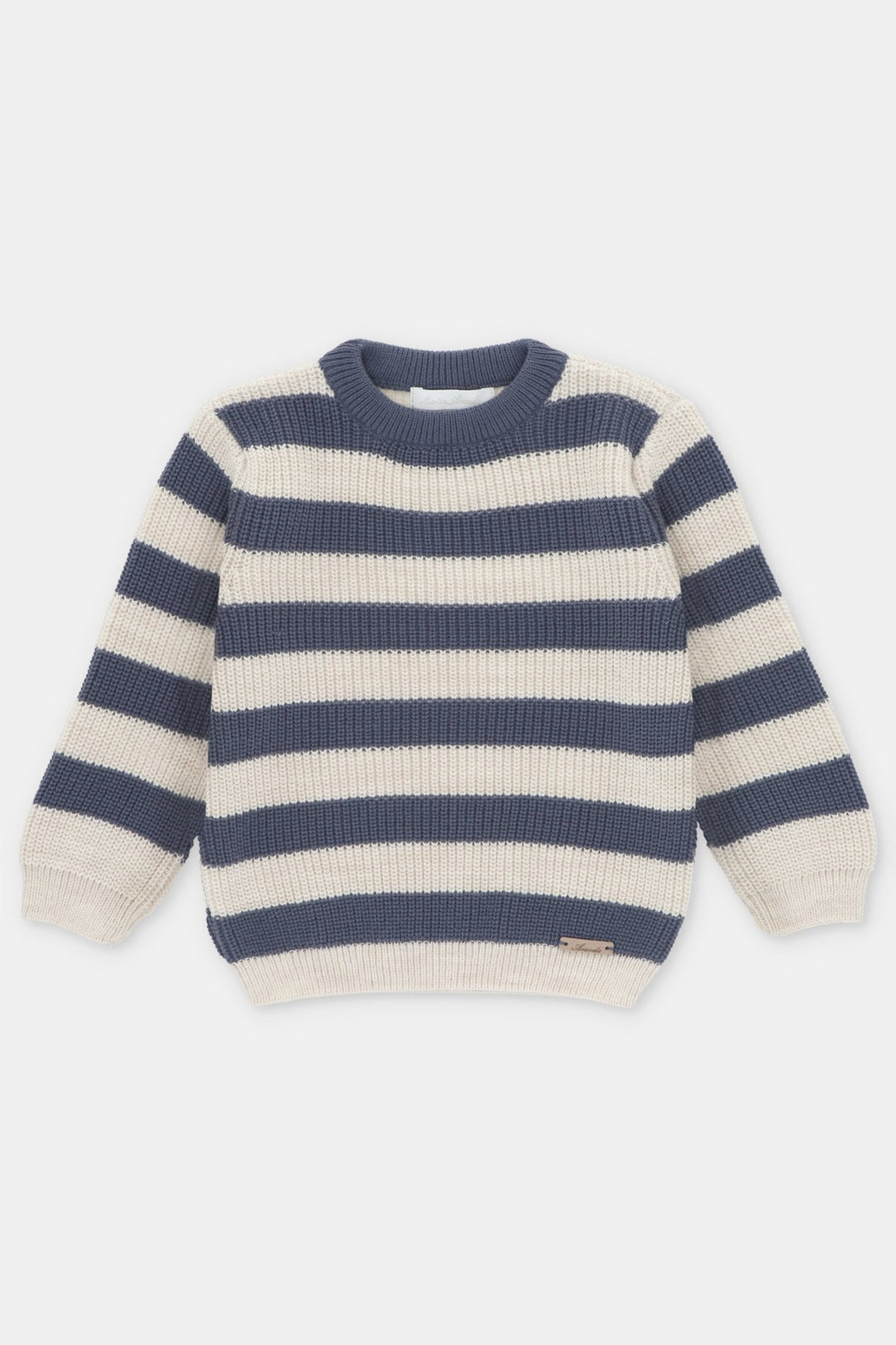 Martín Aranda "Nico" Dusky Blue & Beige Striped Knit Jumper - Millie and John