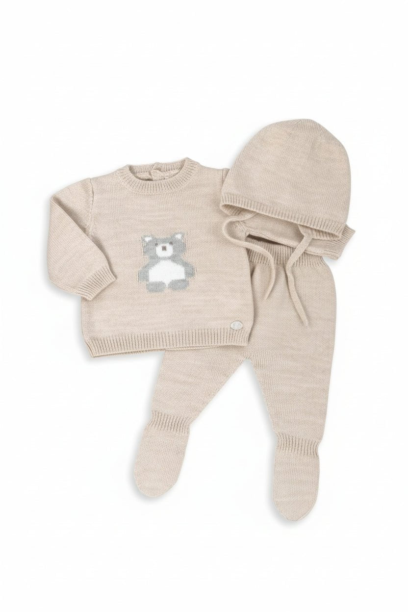 Martín Aranda "Osito" Beige Knitted Bear Top, Leggings & Bonnet - Millie and John