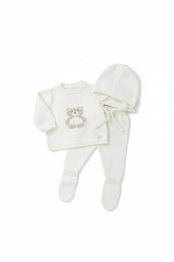 Martín Aranda "Osito" Ivory Knitted Bear Top, Leggings & Bonnet - Millie and John