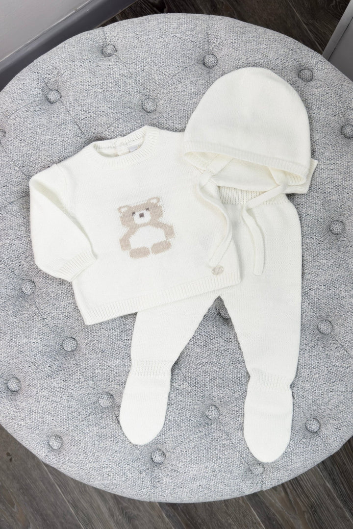 Martín Aranda "Osito" Ivory Knitted Bear Top, Leggings & Bonnet - Millie and John