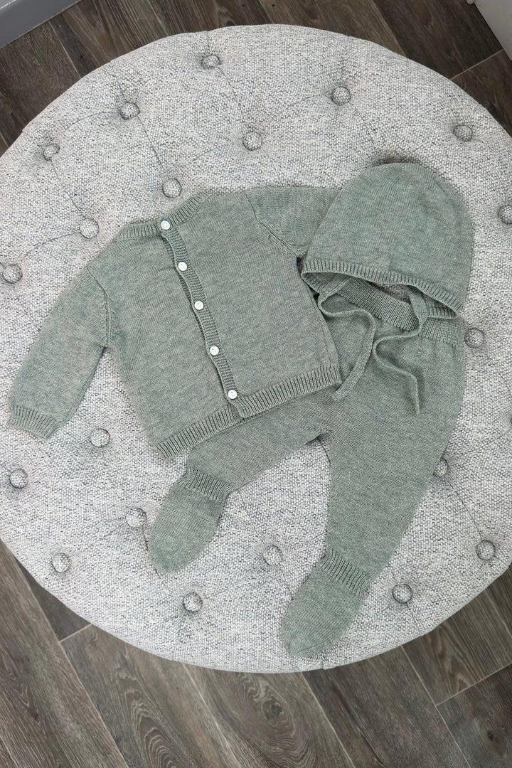 Martín Aranda "Osito" Sage Green Knitted Bear Top, Leggings & Bonnet - Millie and John