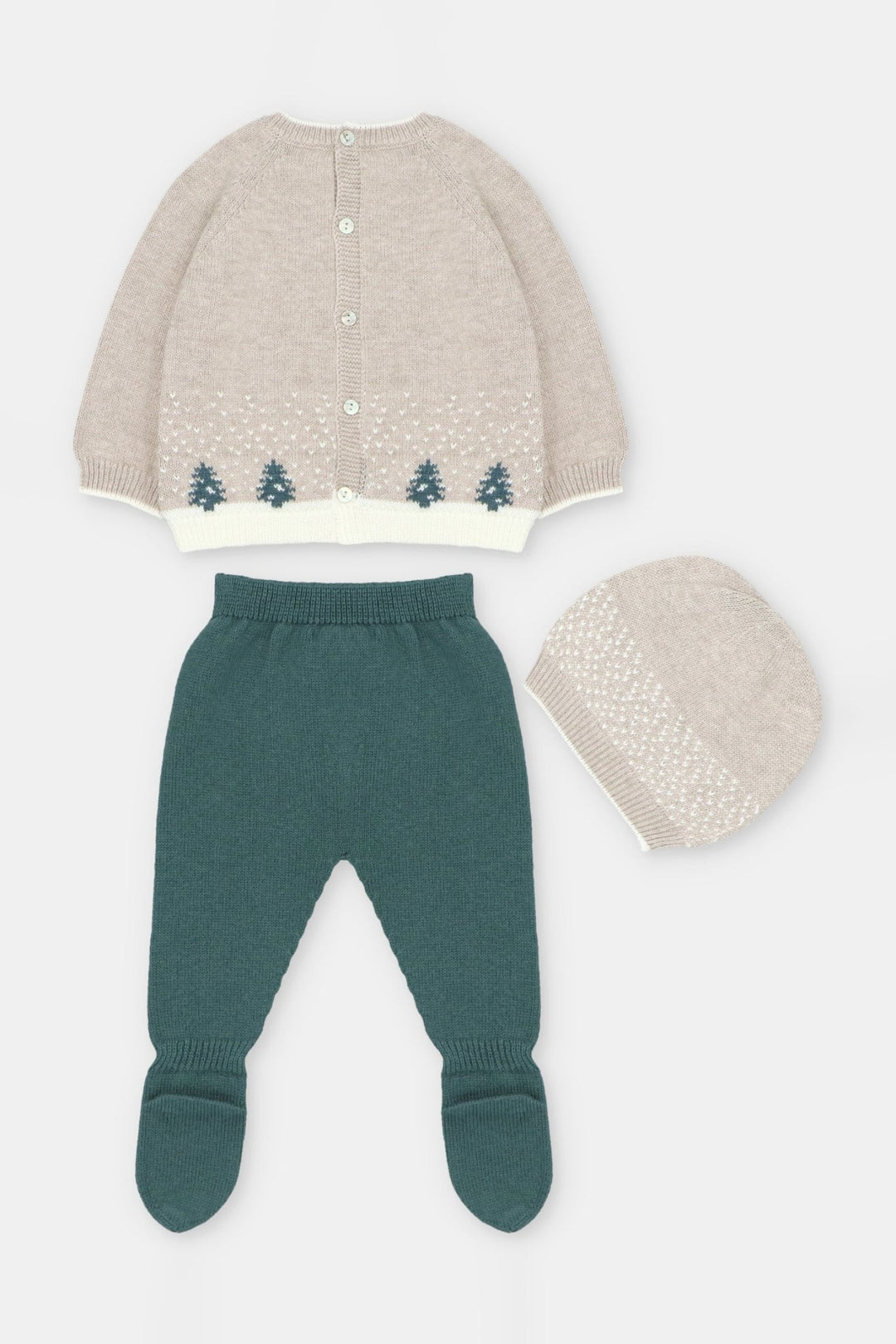 Martín Aranda "Otis" Toasted Brown &amp; Pine Green Woodland Knitted 3-Piece Set - Millie and John