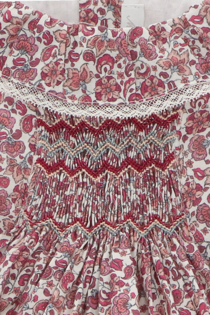 Martín Aranda "Pippa" Burgundy Smocked Floral Dress & Bloomers - Millie and John