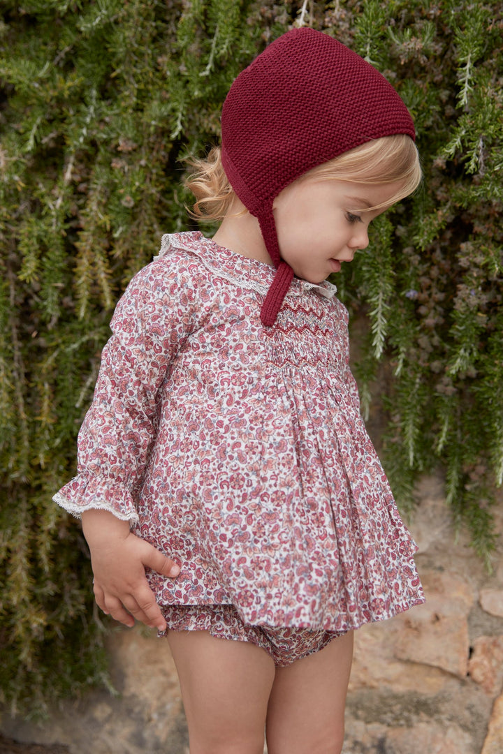 Martín Aranda "Pippa" Burgundy Smocked Floral Dress & Bloomers - Millie and John