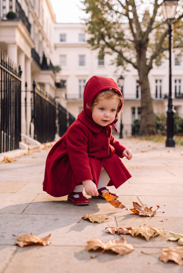 Martín Aranda Red Felt Coat &amp; Bonnet Set - Millie and John
