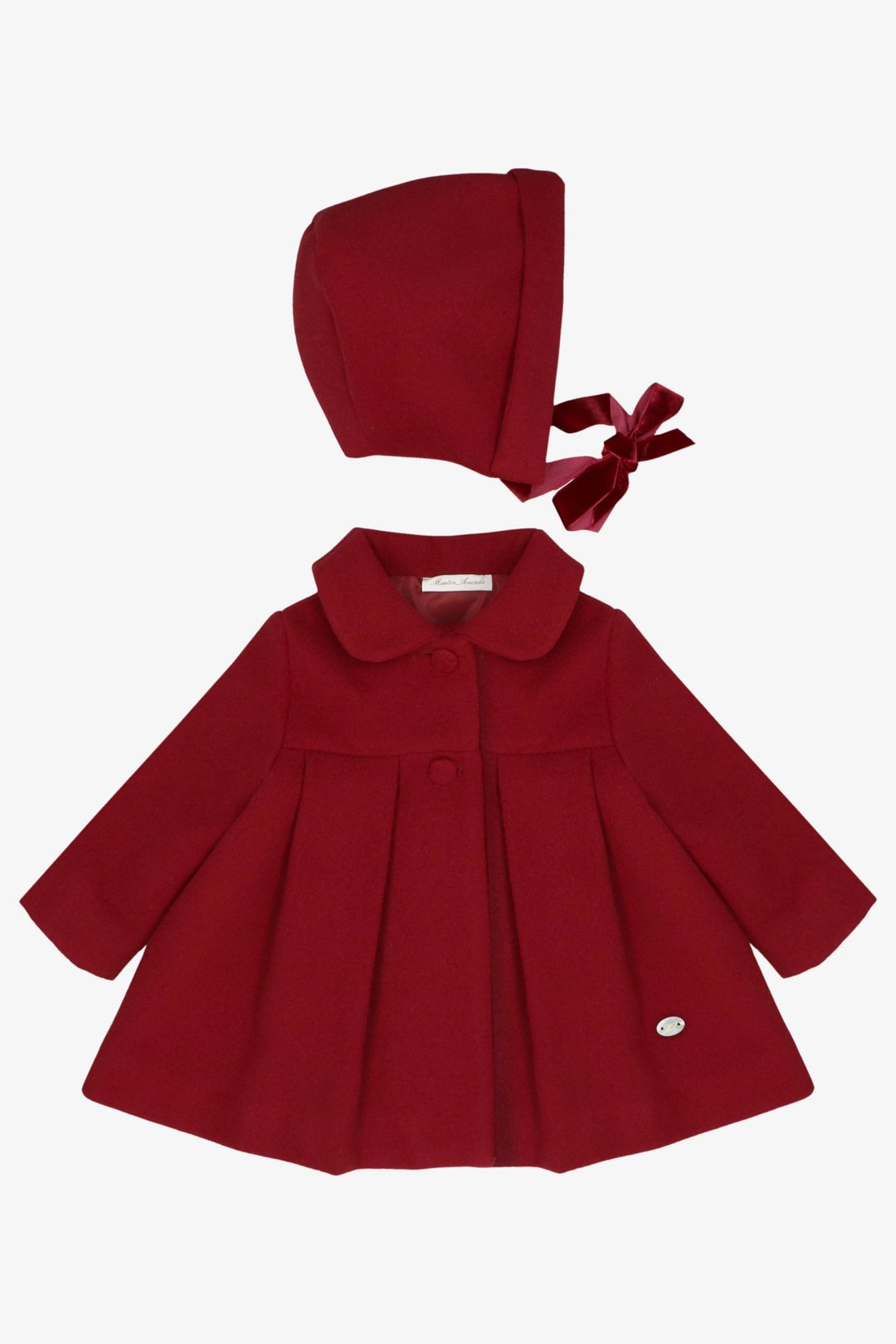 Martín Aranda Red Felt Coat &amp; Bonnet Set - Millie and John