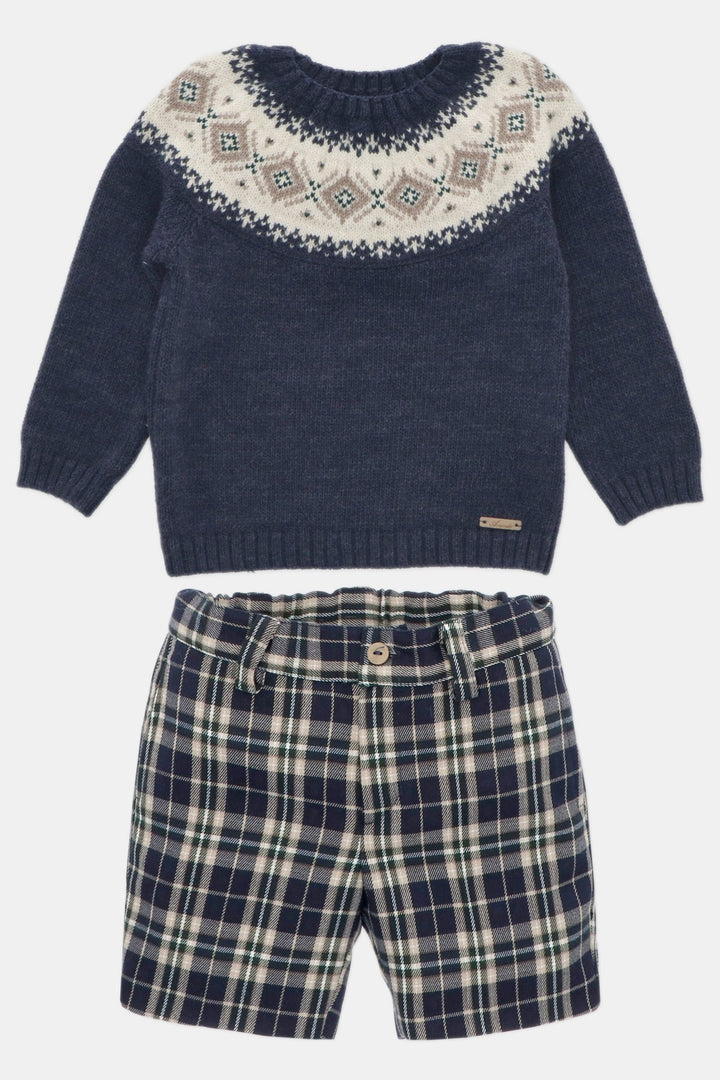 Martín Aranda "Reggie" Navy Fair Isle Jumper & Tartan Shorts - Millie and John