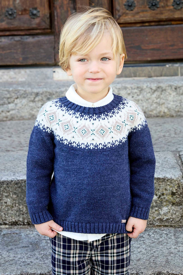 Martín Aranda "Reggie" Navy Fair Isle Jumper & Tartan Shorts - Millie and John
