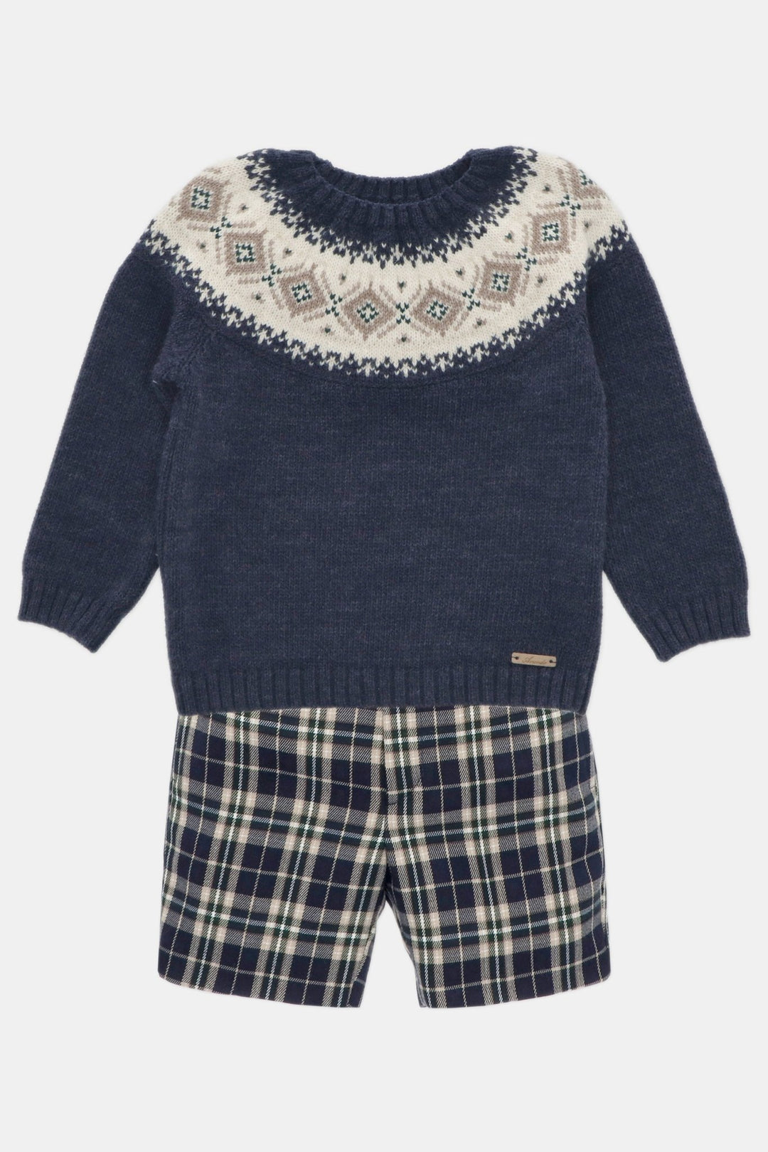 Martín Aranda "Reggie" Navy Fair Isle Jumper & Tartan Shorts - Millie and John