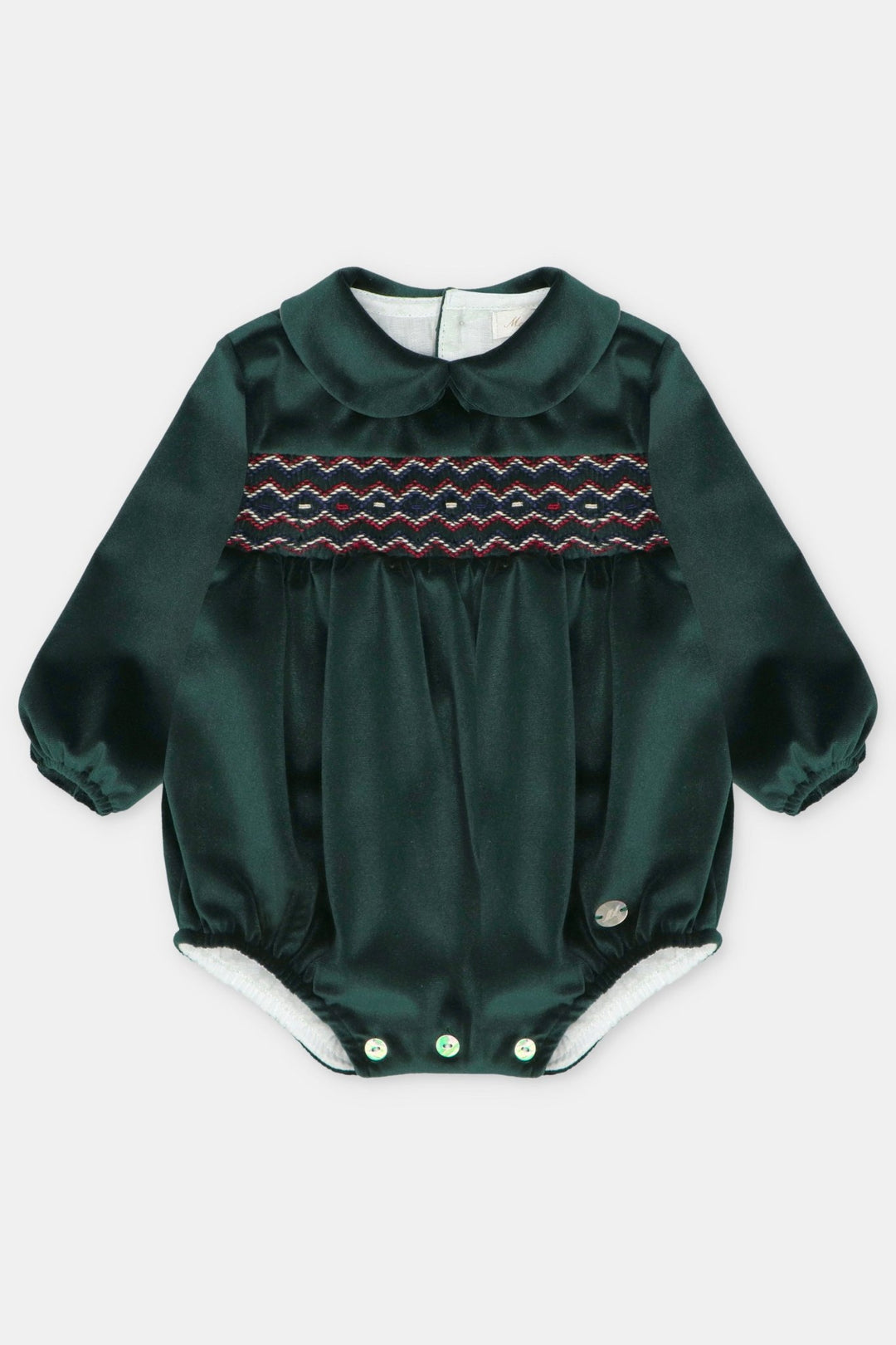 Martín Aranda "Robin" Bottle Green Velvet Smocked Romper - Millie and John