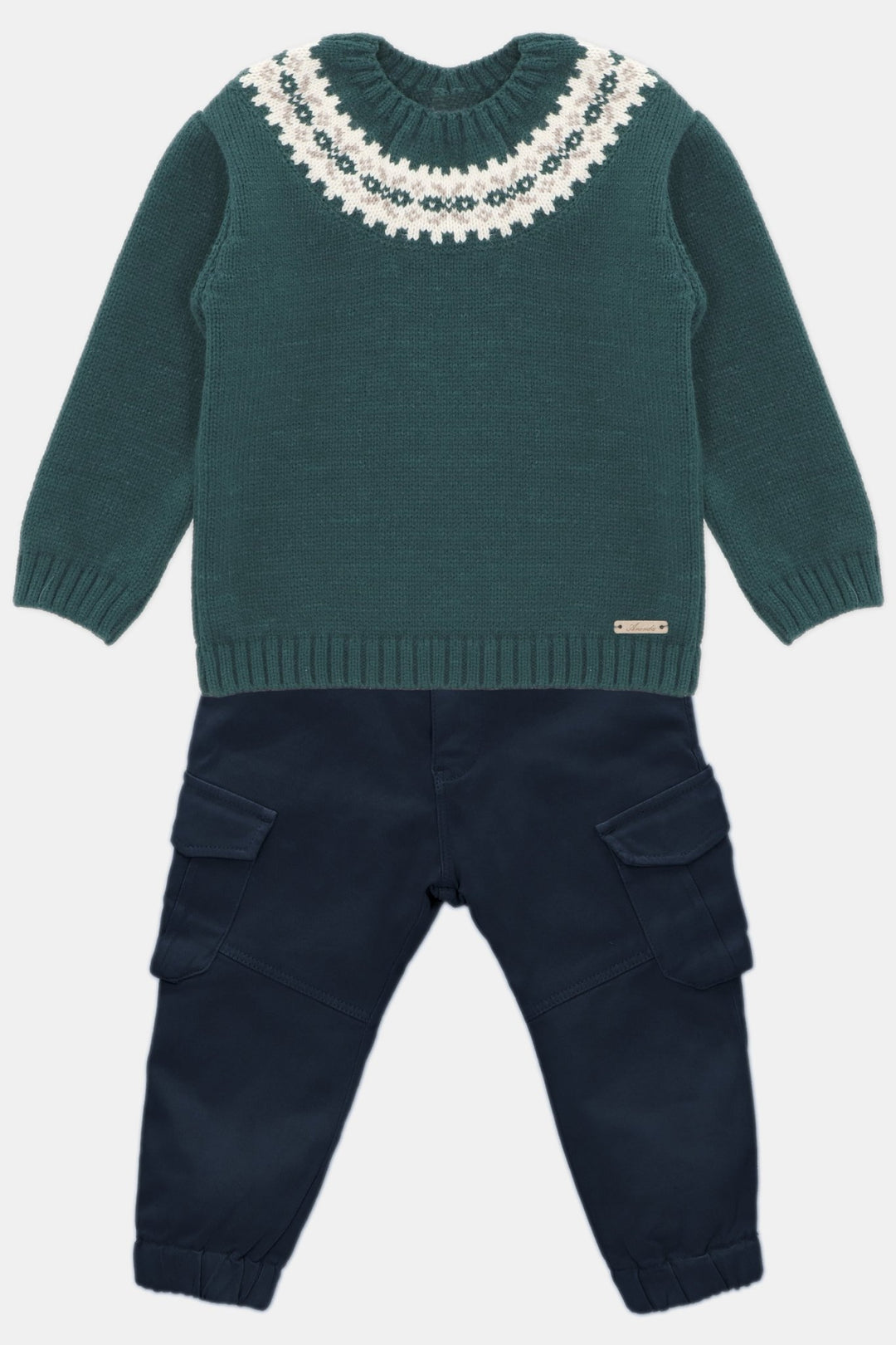 Martín Aranda "Ronnie" Bottle Green Fair Isle Jumper & Cargo Trousers - Millie and John