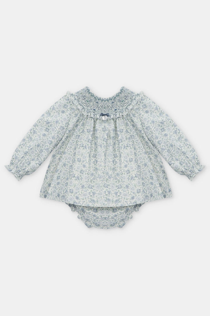 Martín Aranda "Sophie" Powder Blue Floral Smocked Dress & Bloomers - Millie and John