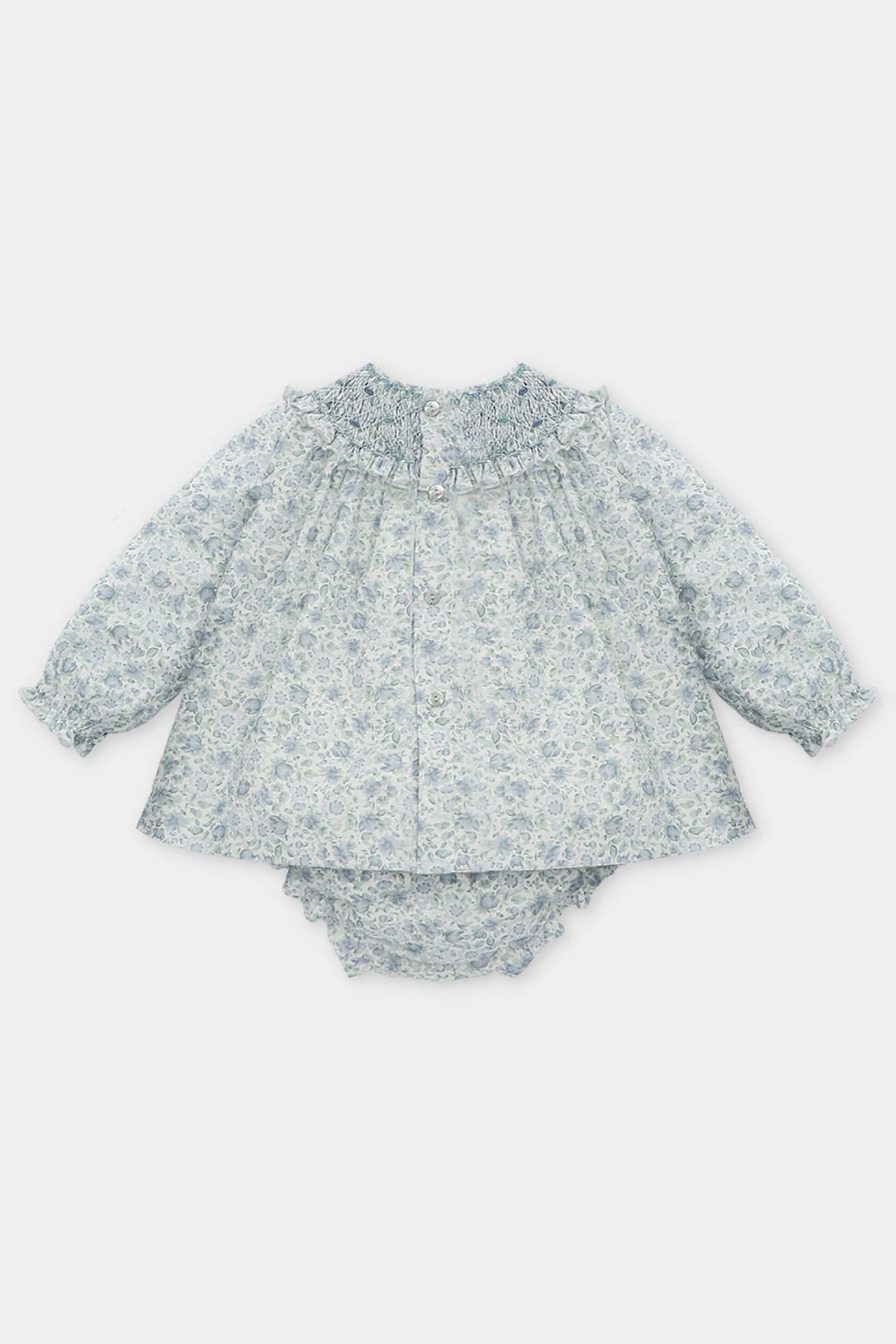 Martín Aranda "Sophie" Powder Blue Floral Smocked Dress & Bloomers - Millie and John