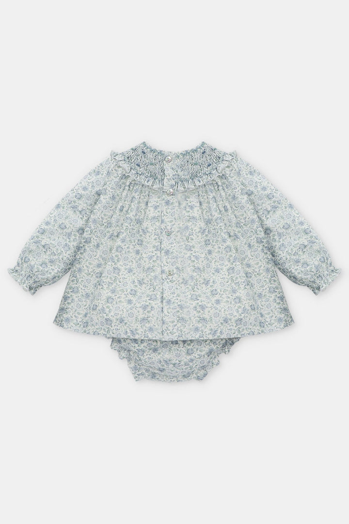 Martín Aranda "Sophie" Powder Blue Floral Smocked Dress & Bloomers - Millie and John