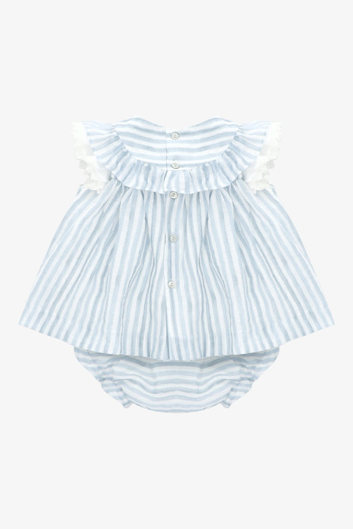 Martín Aranda "Sylvia" Dusky Blue Striped Dress &amp; Bloomers - Millie and John