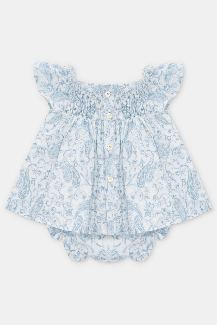 Martín Aranda "Theodora" Blue Paisley Bow Dress & Bloomers - Millie and John