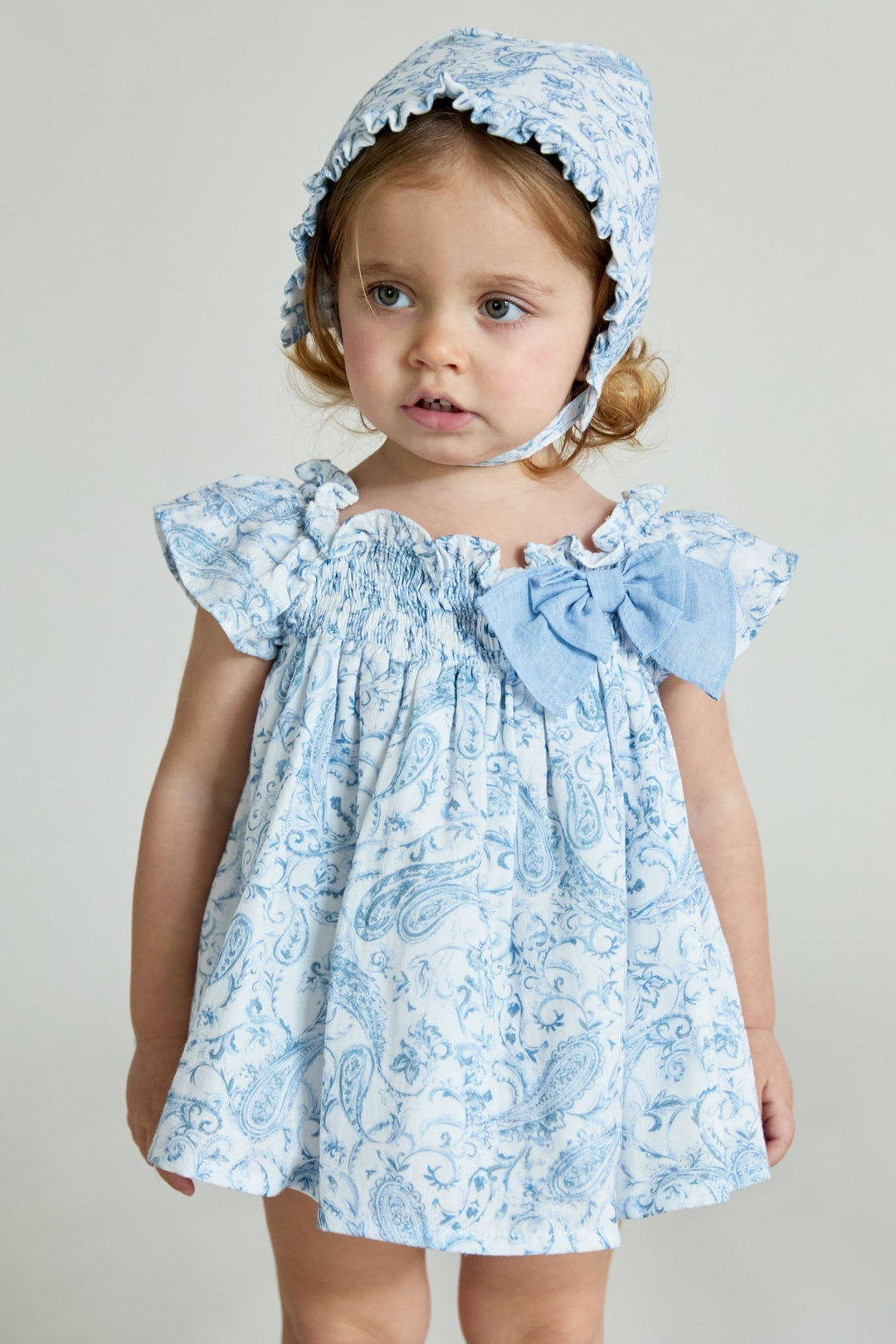 Martín Aranda "Theodora" Blue Paisley Bow Dress & Bloomers - Millie and John