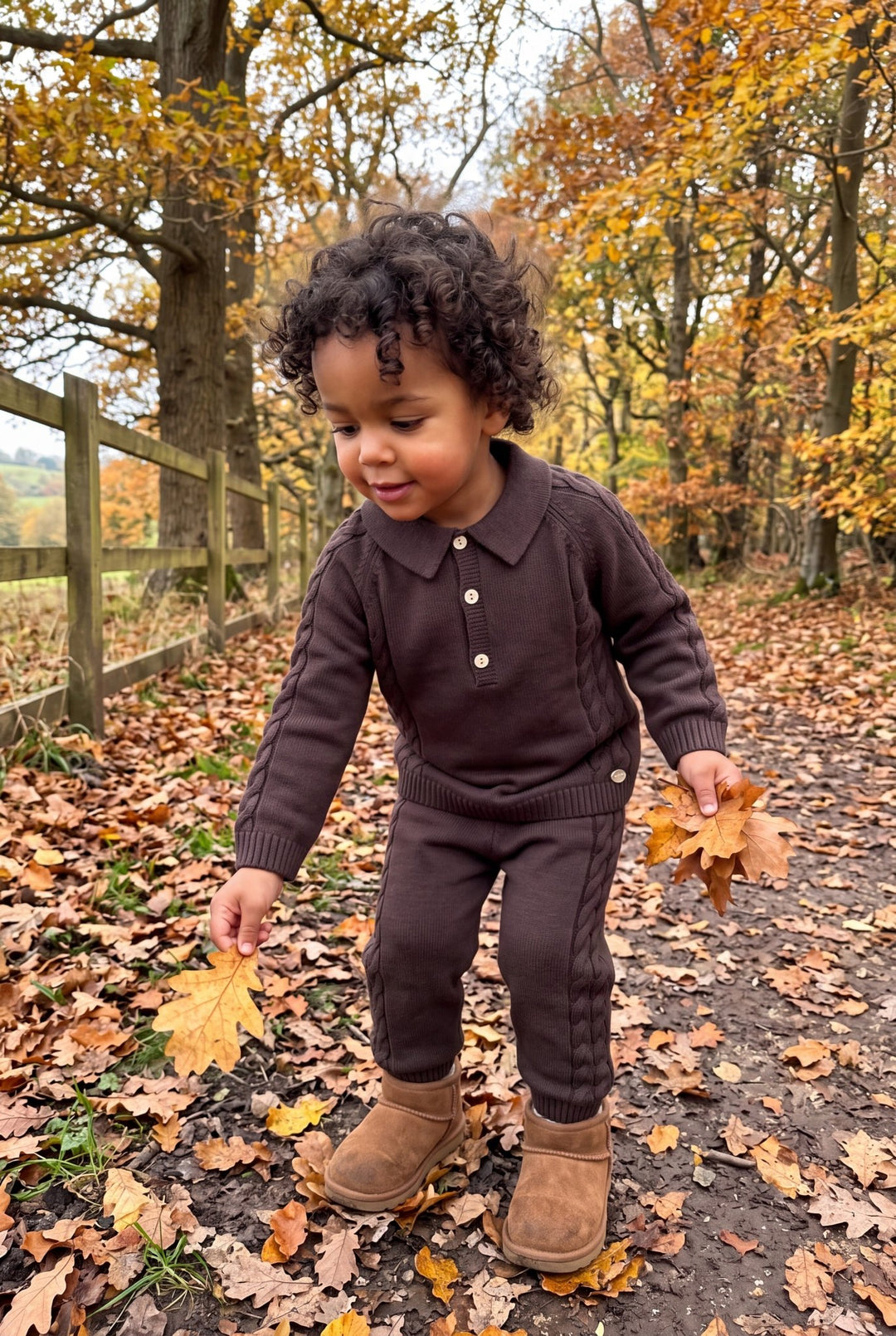 Martín Aranda "Theodore" Chocolate Brown Cable Knit Polo Shirt & Trousers - Millie and John
