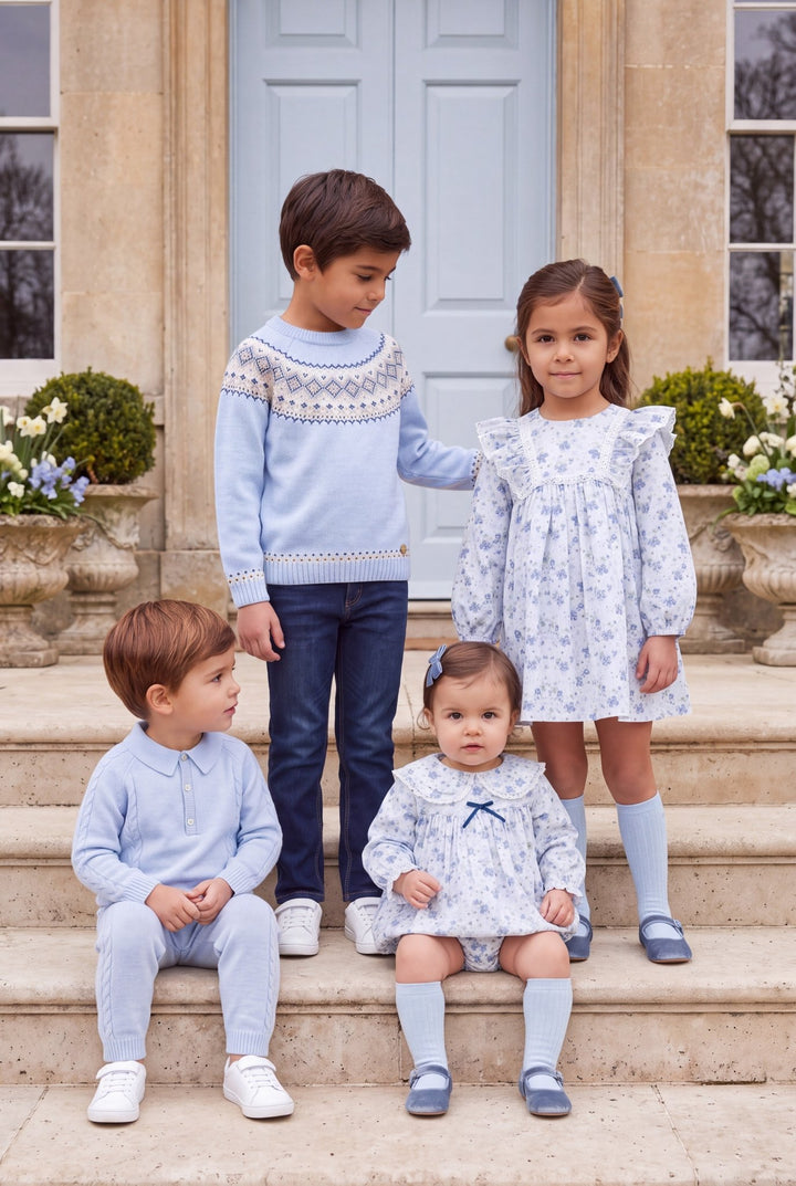 Martín Aranda "Theodore" Powder Blue Cable Knit Polo Shirt &amp; Trousers - Millie and John